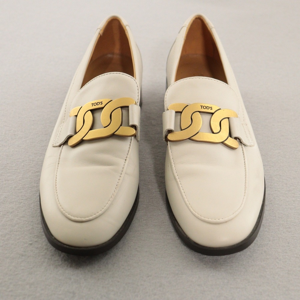 Tod's Heeled Loafers Kate Chain Link White Leather Women EU 36 US 6 - Picture 4 of 9